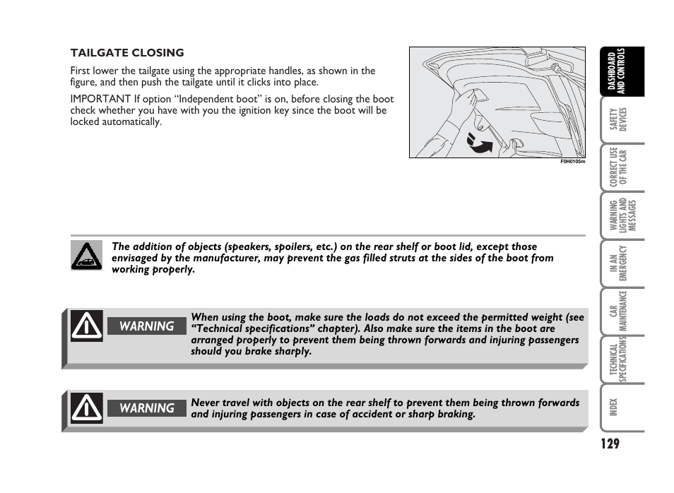 Warning | FIAT Idea User Manual | Page 130 / 314