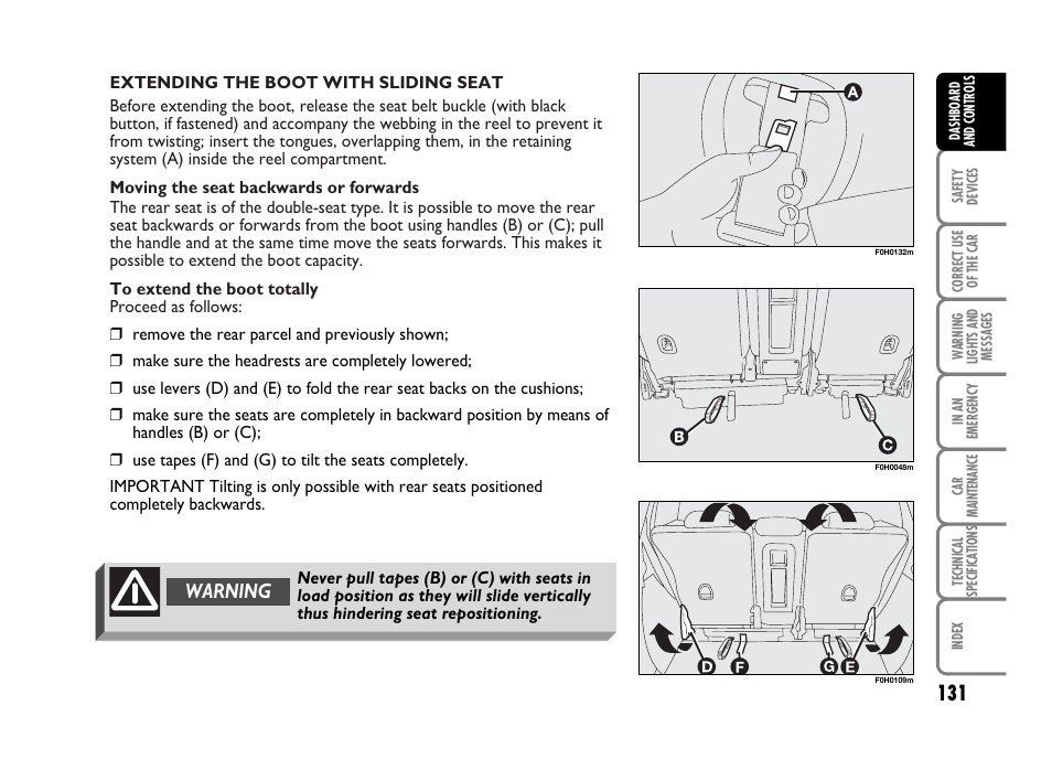 Warning | FIAT Idea User Manual | Page 132 / 314