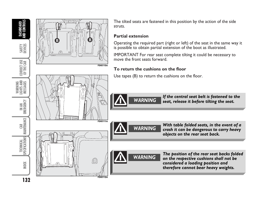 Warning | FIAT Idea User Manual | Page 133 / 314