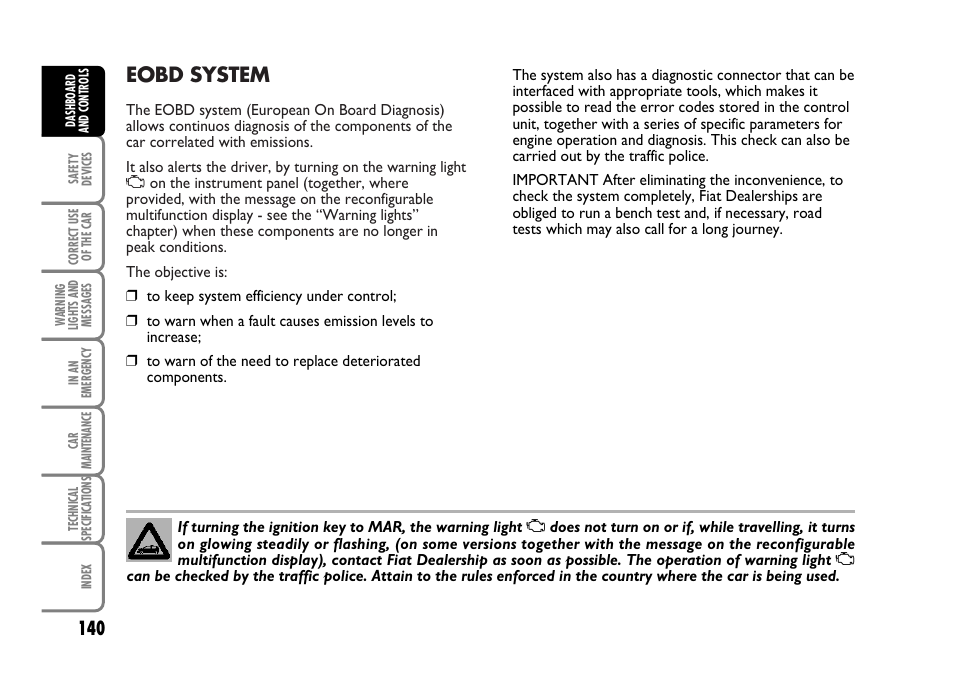 Eobd system | FIAT Idea User Manual | Page 141 / 314