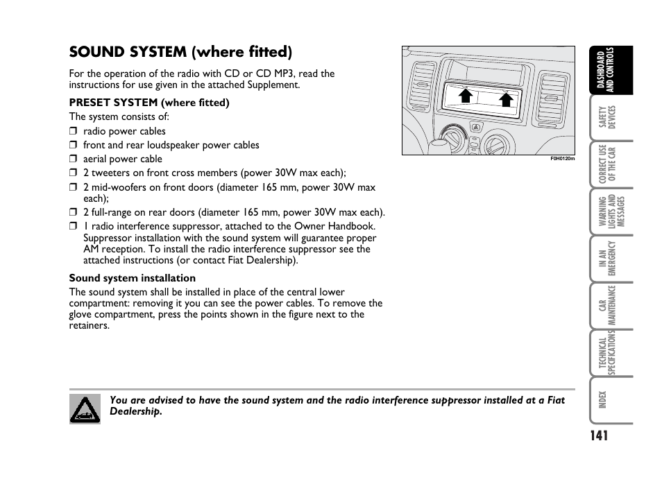 Sound system (where fitted) | FIAT Idea User Manual | Page 142 / 314