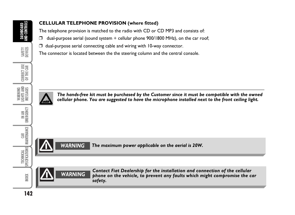 Warning | FIAT Idea User Manual | Page 143 / 314