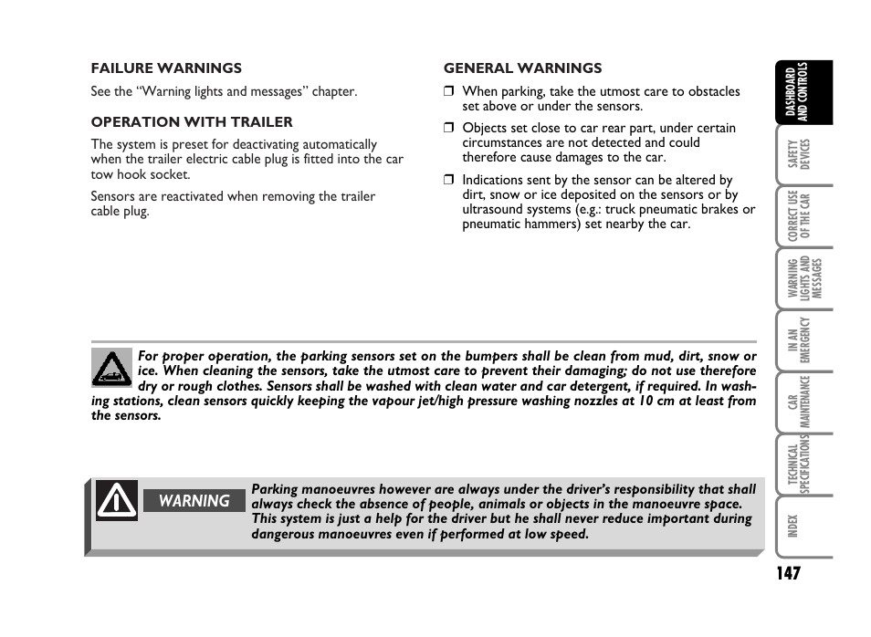 Warning | FIAT Idea User Manual | Page 148 / 314