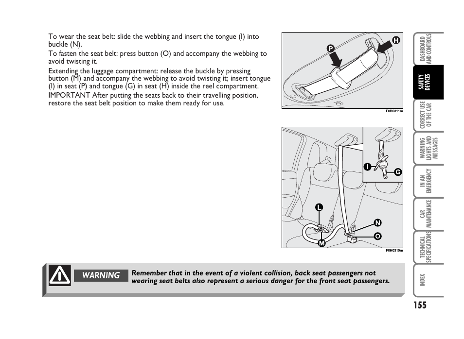 Warning | FIAT Idea User Manual | Page 156 / 314