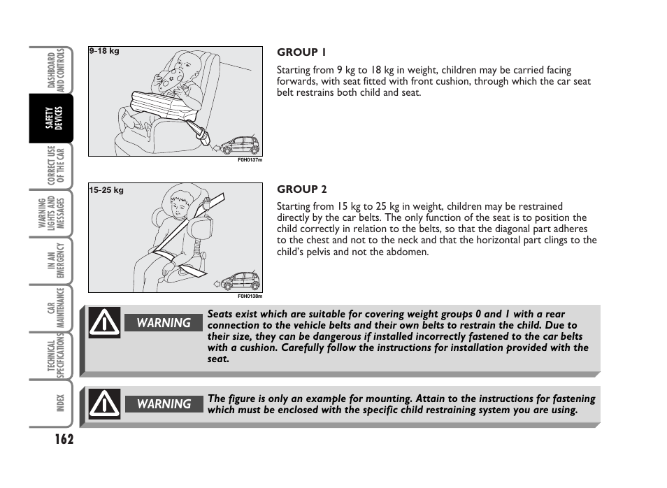 Warning | FIAT Idea User Manual | Page 163 / 314