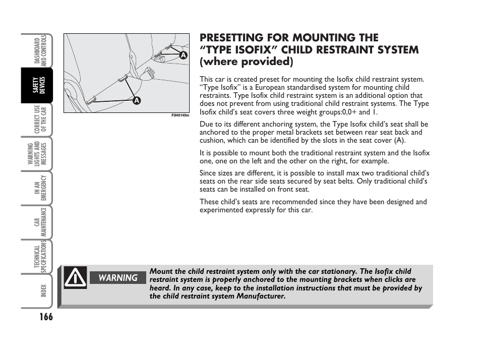 Warning | FIAT Idea User Manual | Page 167 / 314