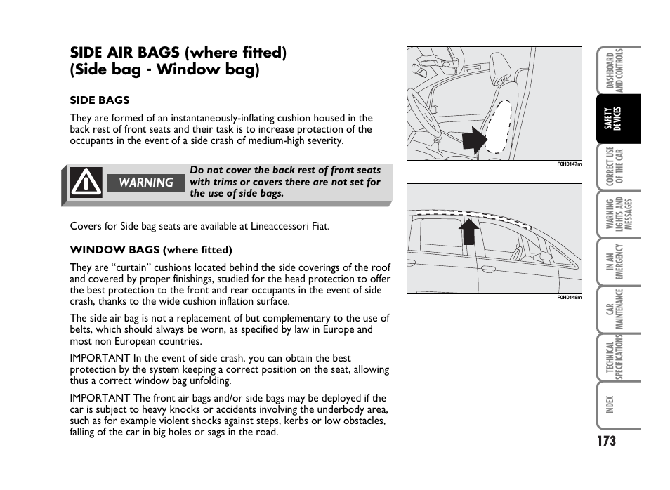 Warning | FIAT Idea User Manual | Page 174 / 314