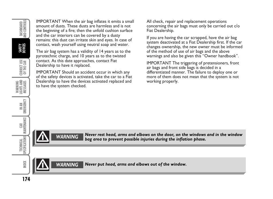 Warning | FIAT Idea User Manual | Page 175 / 314