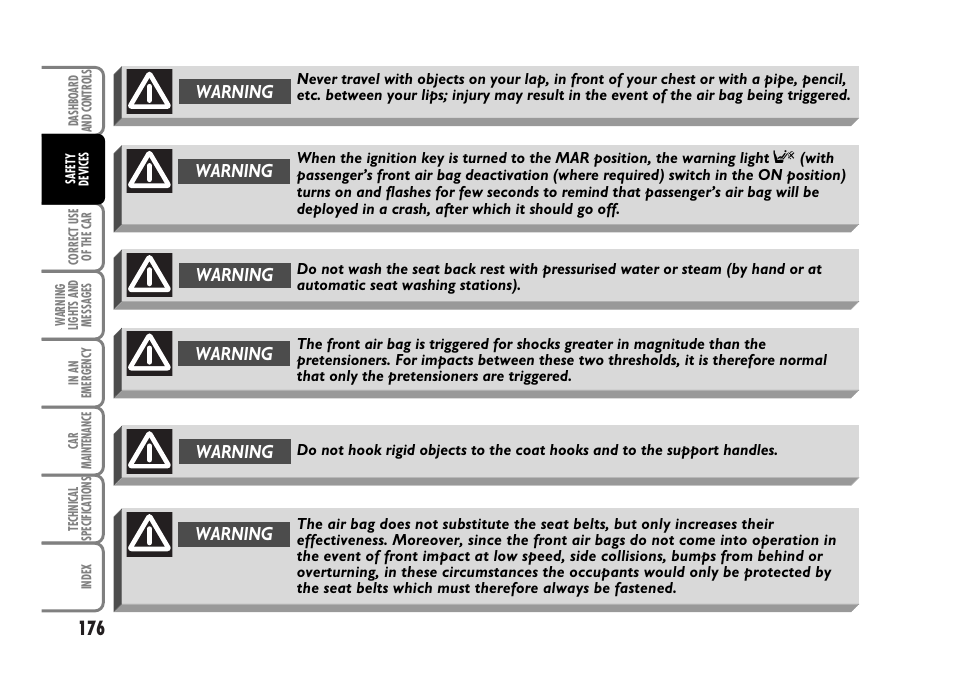 Warning | FIAT Idea User Manual | Page 177 / 314