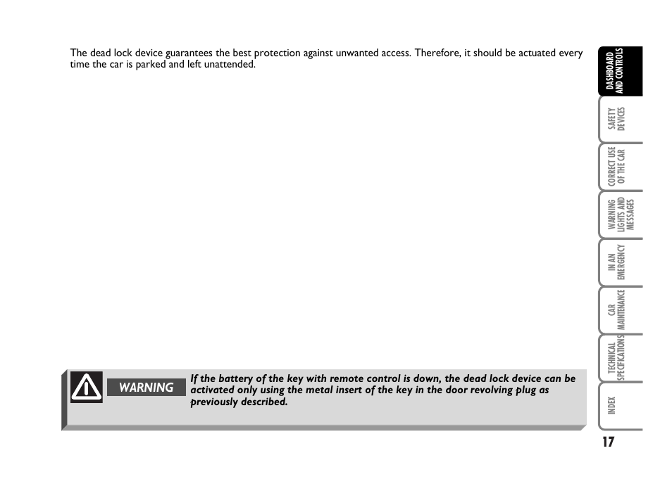 Warning | FIAT Idea User Manual | Page 18 / 314