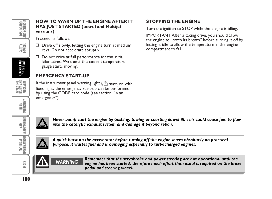 Warning | FIAT Idea User Manual | Page 181 / 314