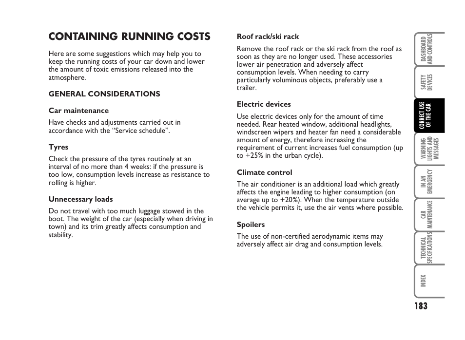 Containing running costs | FIAT Idea User Manual | Page 184 / 314