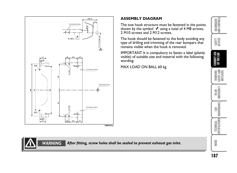 Warning | FIAT Idea User Manual | Page 188 / 314