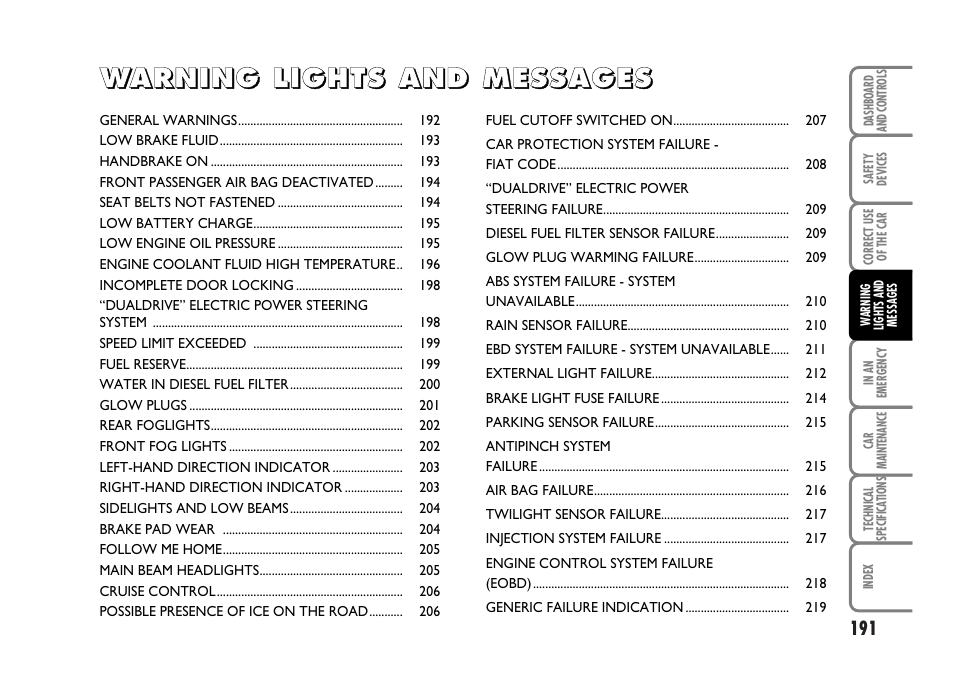 FIAT Idea User Manual | Page 192 / 314