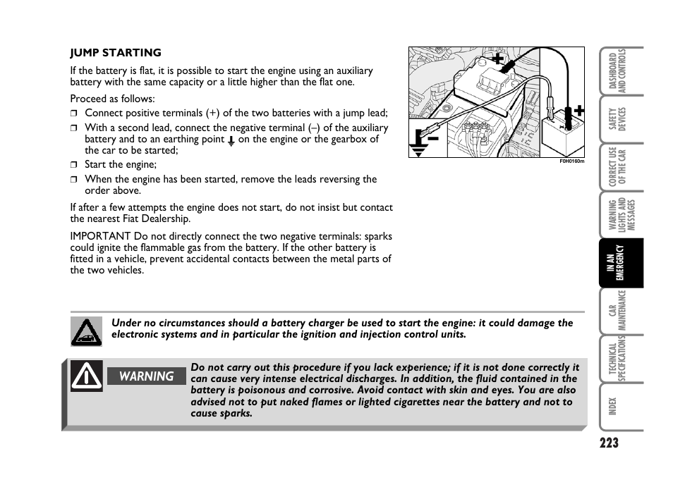 Warning | FIAT Idea User Manual | Page 224 / 314