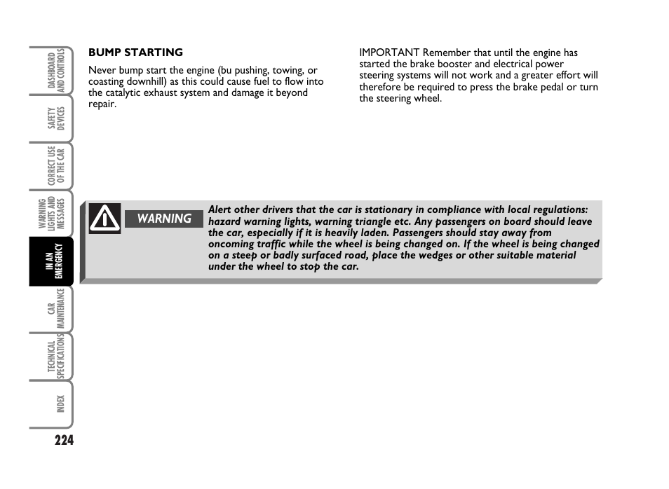 Warning | FIAT Idea User Manual | Page 225 / 314