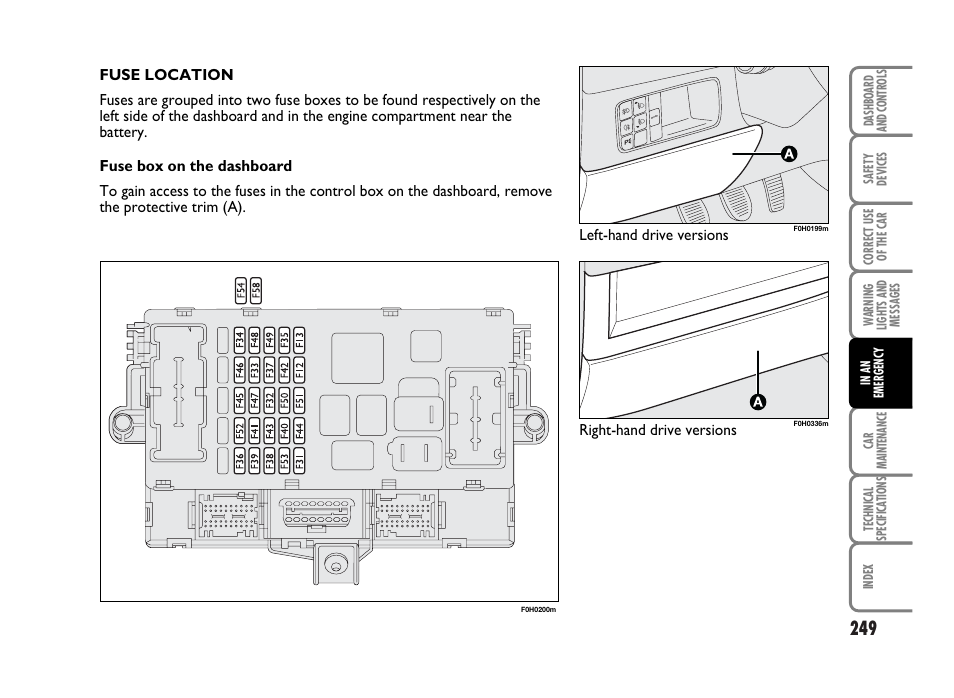 Left-hand drive versions right-hand drive versions | FIAT Idea User Manual | Page 250 / 314