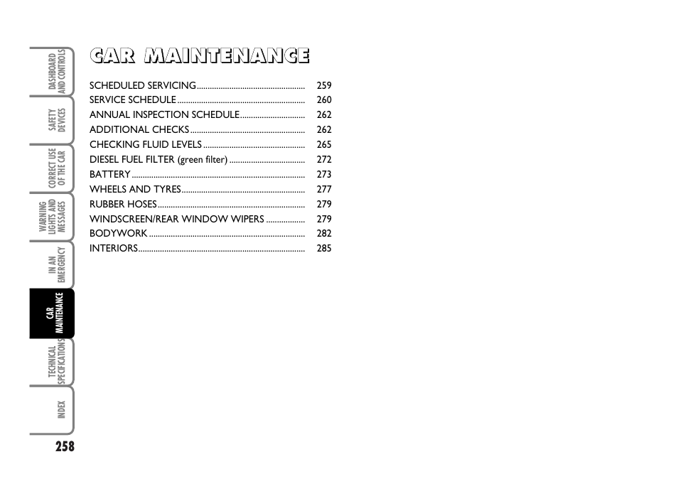 FIAT Idea User Manual | Page 259 / 314