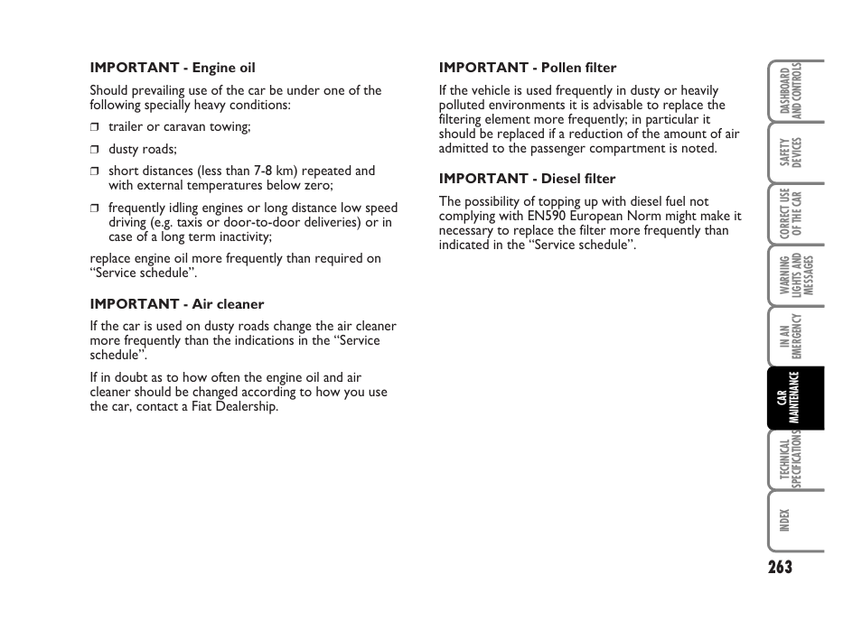 FIAT Idea User Manual | Page 264 / 314