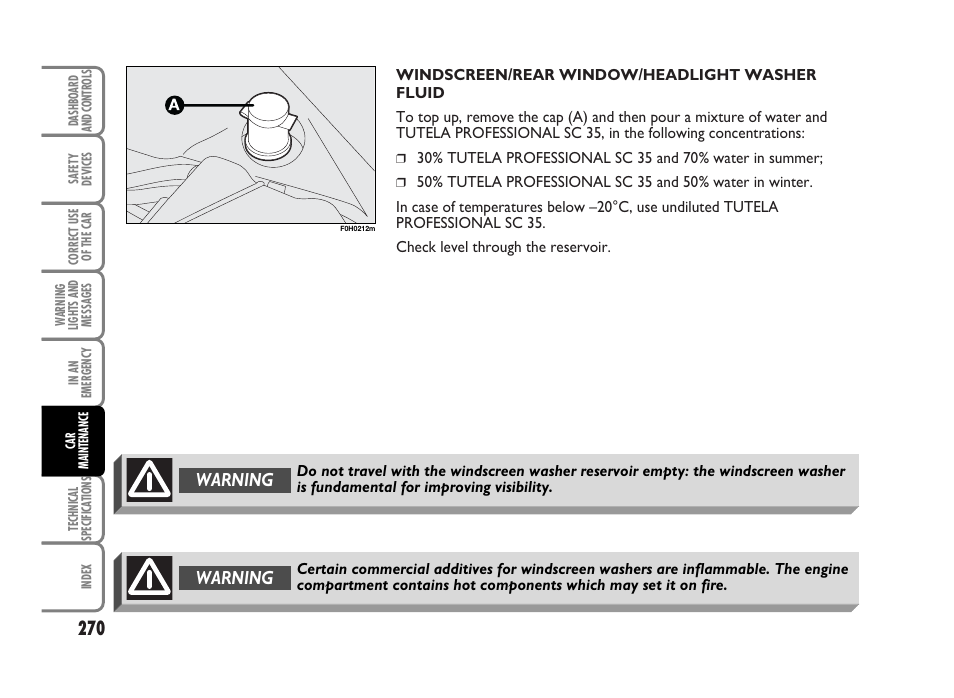 Warning | FIAT Idea User Manual | Page 271 / 314