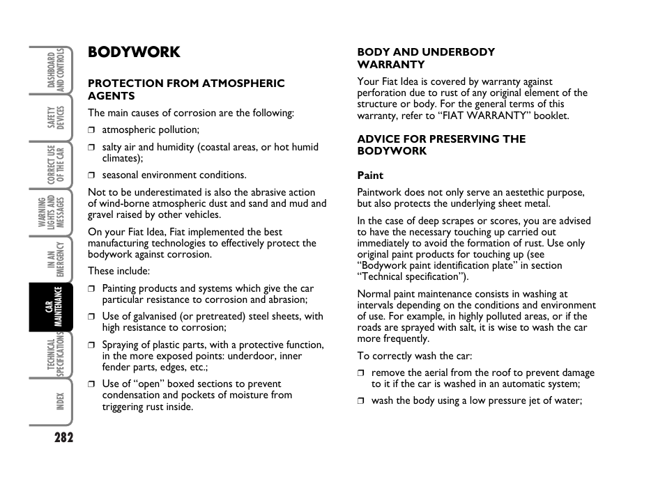 Bodywork | FIAT Idea User Manual | Page 283 / 314