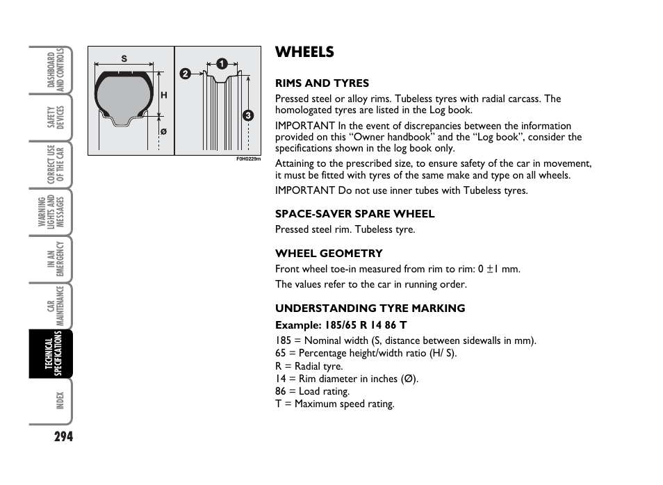 Wheels | FIAT Idea User Manual | Page 295 / 314