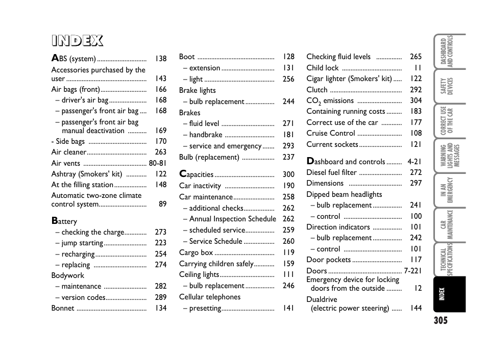 FIAT Idea User Manual | Page 306 / 314