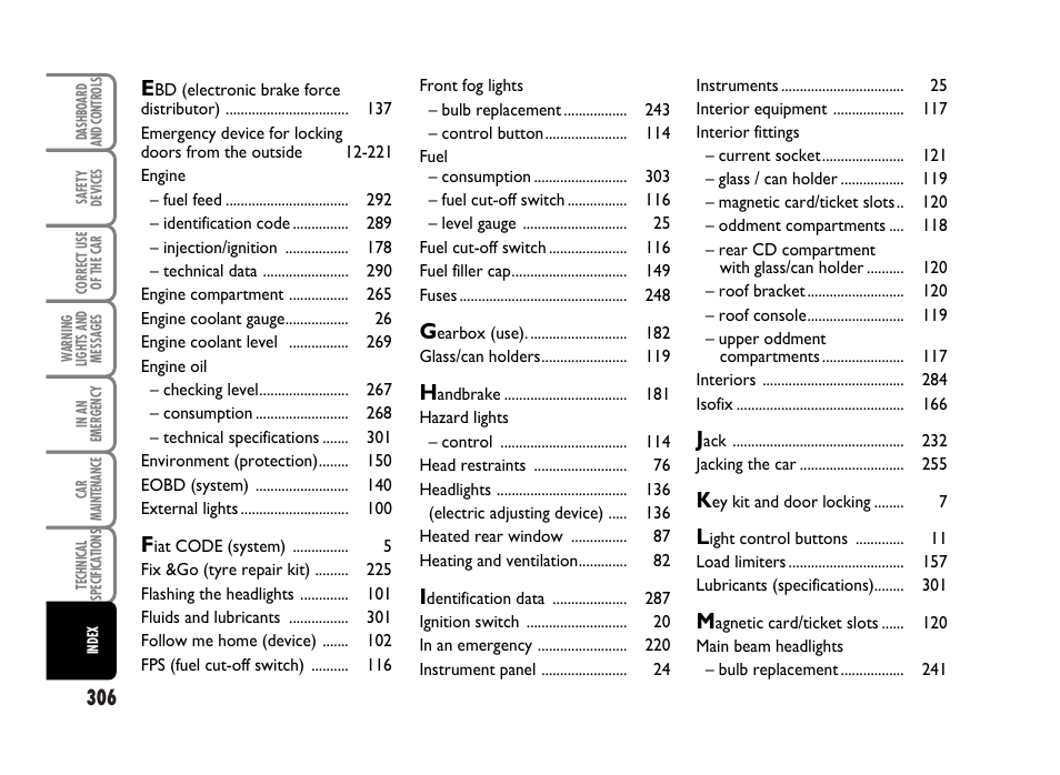 FIAT Idea User Manual | Page 307 / 314