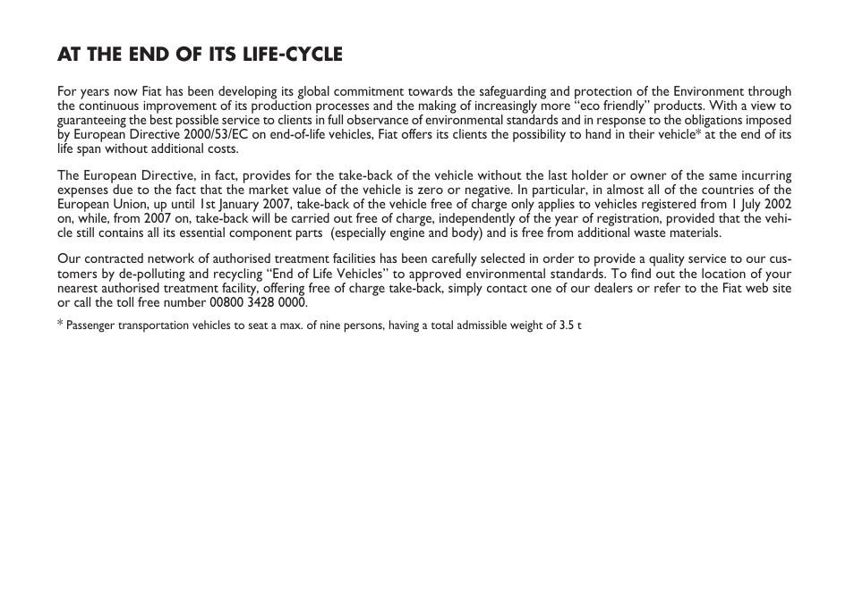 At the end of its life-cycle | FIAT Idea User Manual | Page 310 / 314