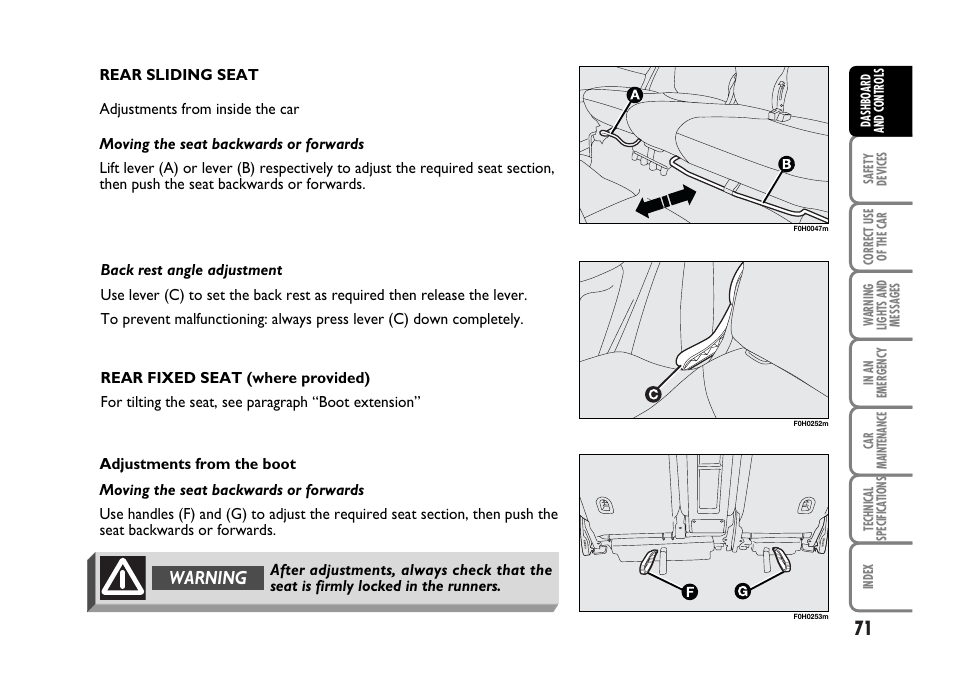 Warning | FIAT Idea User Manual | Page 72 / 314