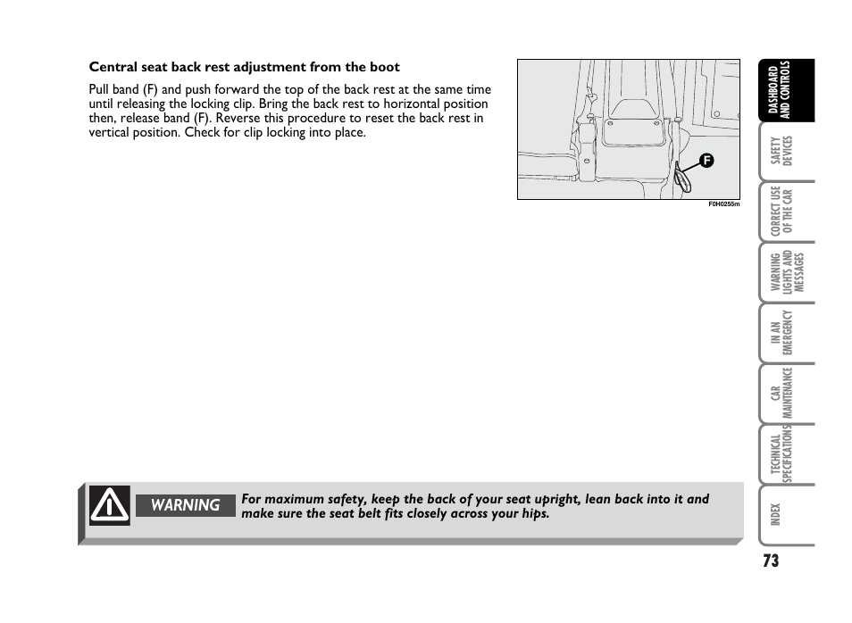 Warning | FIAT Idea User Manual | Page 74 / 314