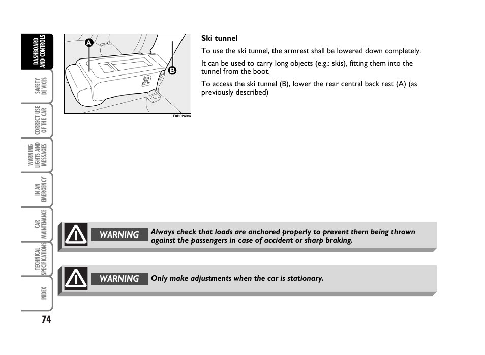 Warning | FIAT Idea User Manual | Page 75 / 314