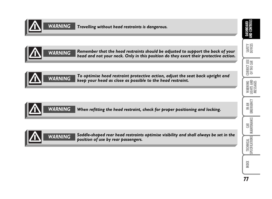 Warning | FIAT Idea User Manual | Page 78 / 314