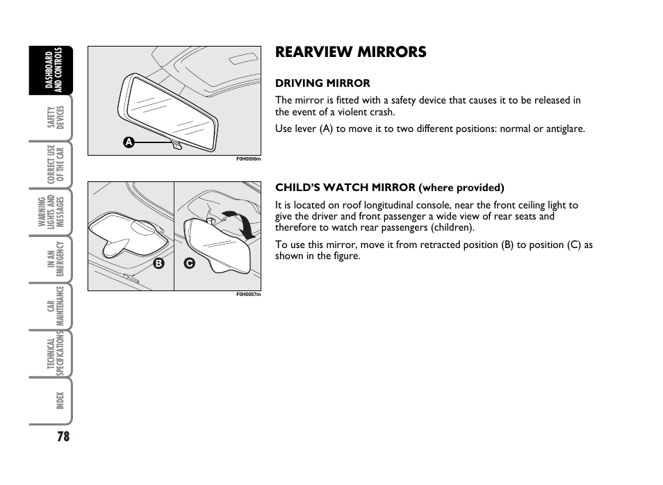 Rearview mirrors | FIAT Idea User Manual | Page 79 / 314