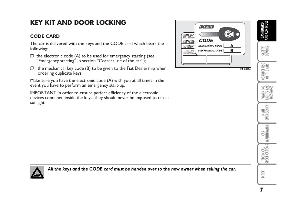 Key kit and door locking | FIAT Idea User Manual | Page 8 / 314