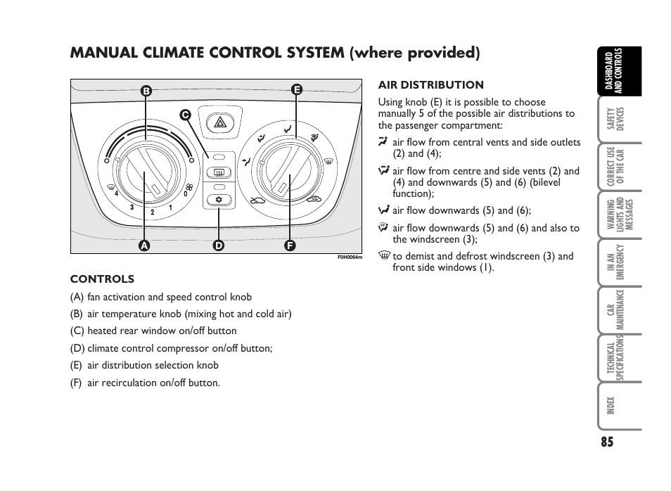 Manual climate control system (where provided) | FIAT Idea User Manual | Page 86 / 314