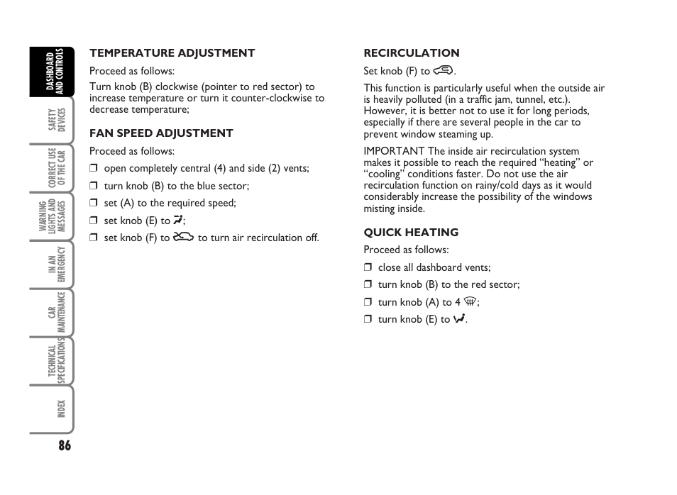 FIAT Idea User Manual | Page 87 / 314