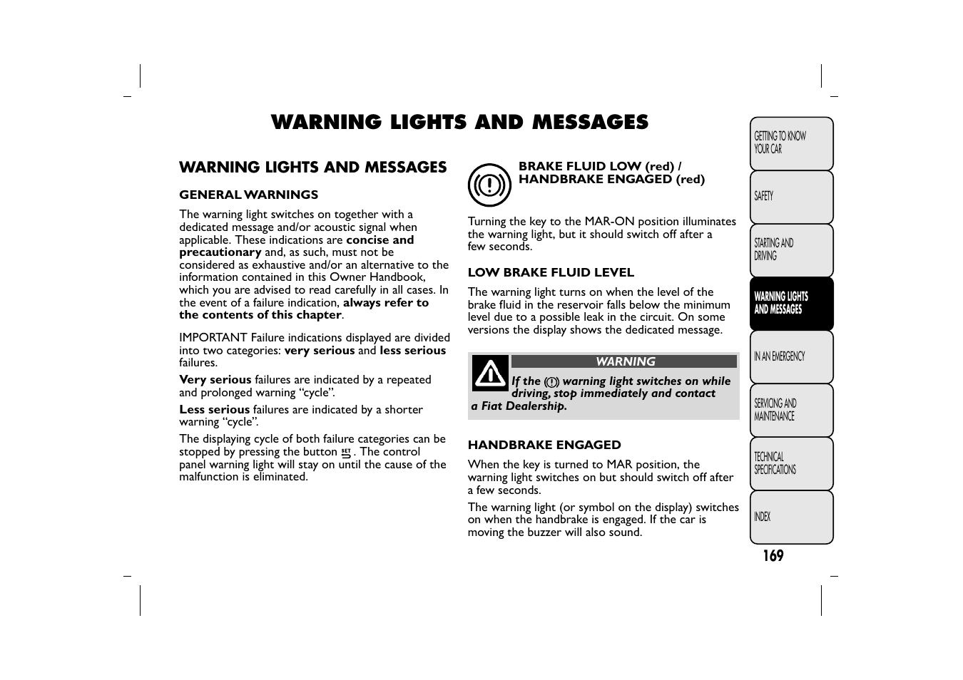 Warning lights and messages | FIAT 500L User Manual | Page 173 / 348