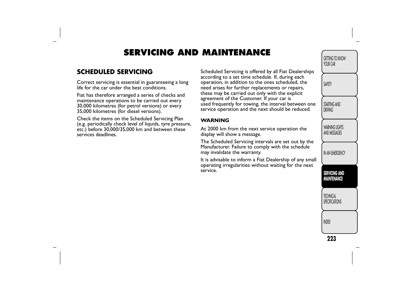 Servicing and maintenance | FIAT 500L User Manual | Page 227 / 348