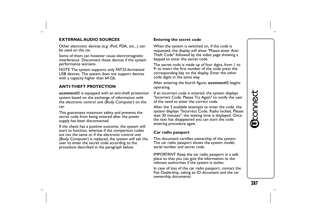 FIAT 500L User Manual | Page 291 / 348