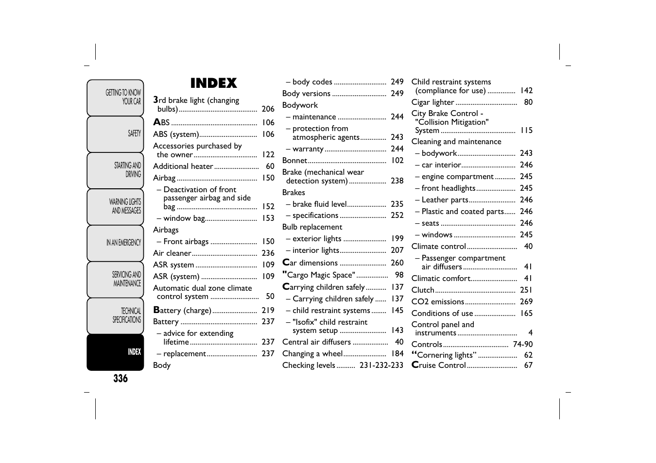 Index | FIAT 500L User Manual | Page 340 / 348