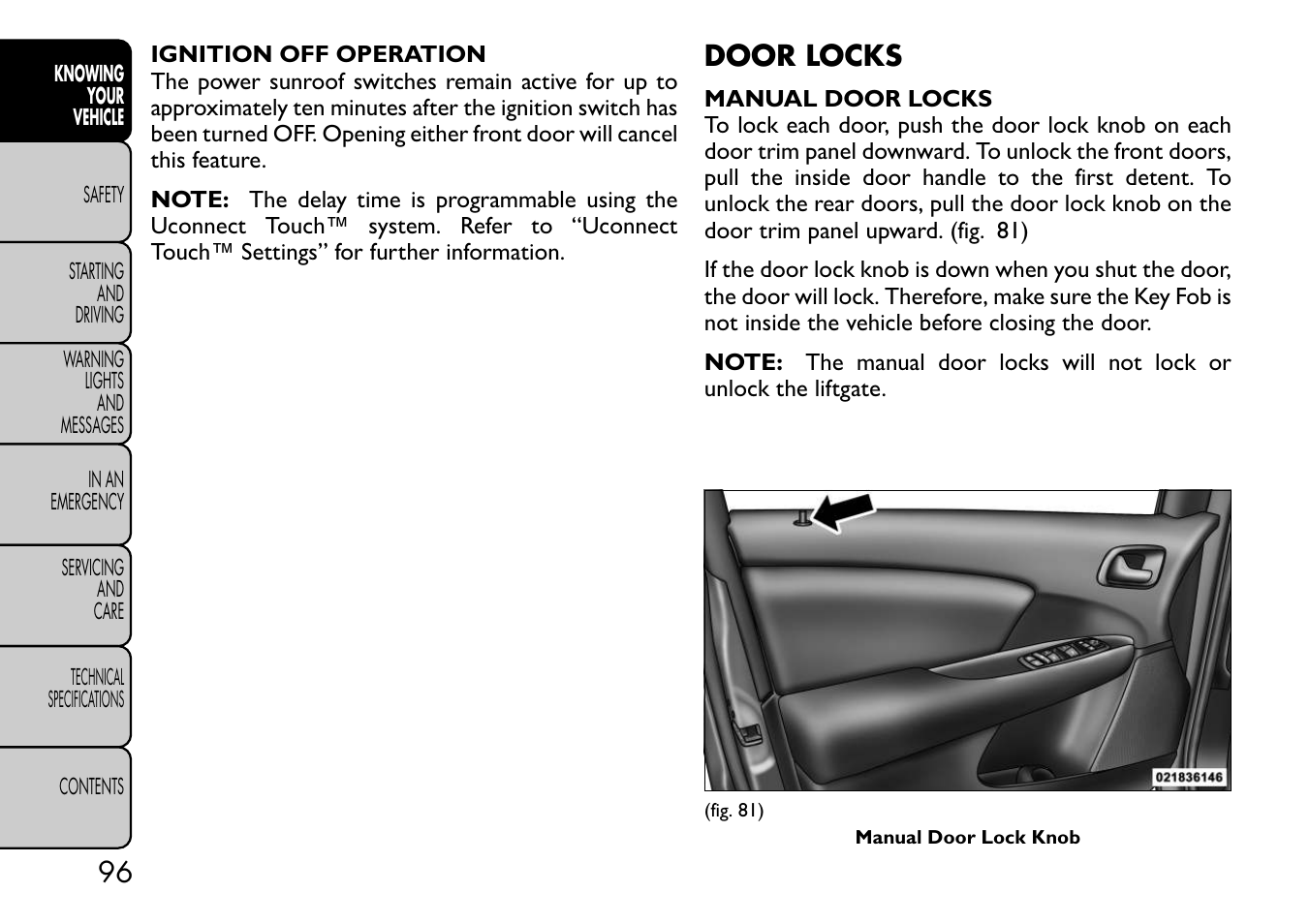 Door locks | FIAT Freemont User Manual | Page 102 / 332