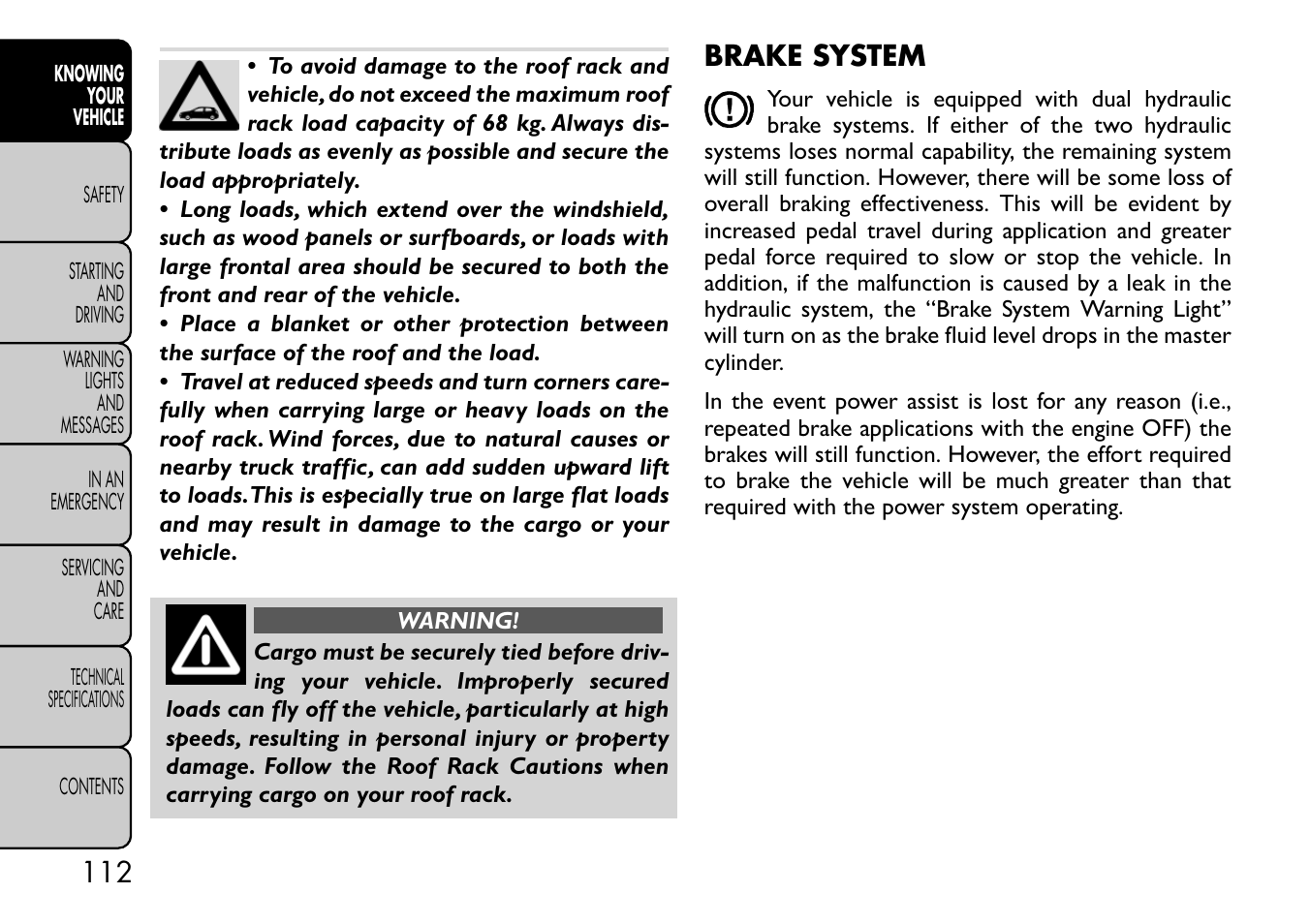 Brake system | FIAT Freemont User Manual | Page 118 / 332