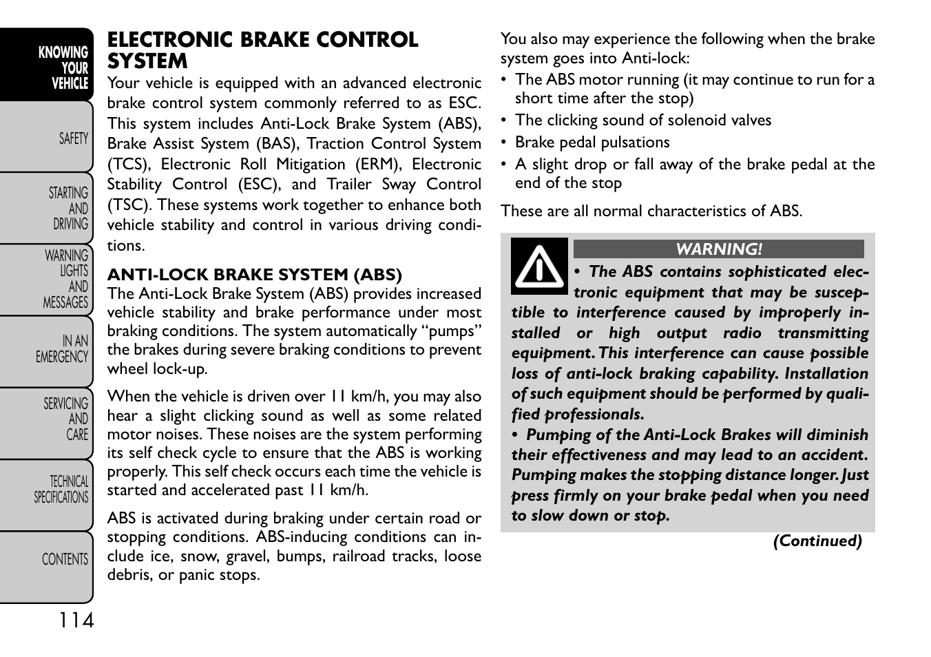 Electronic brake control system | FIAT Freemont User Manual | Page 120 / 332