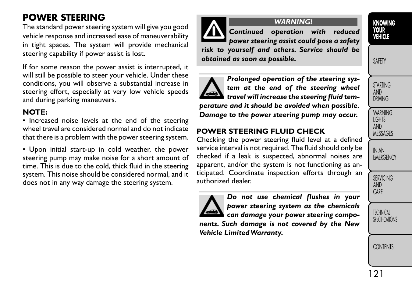 Power steering | FIAT Freemont User Manual | Page 127 / 332