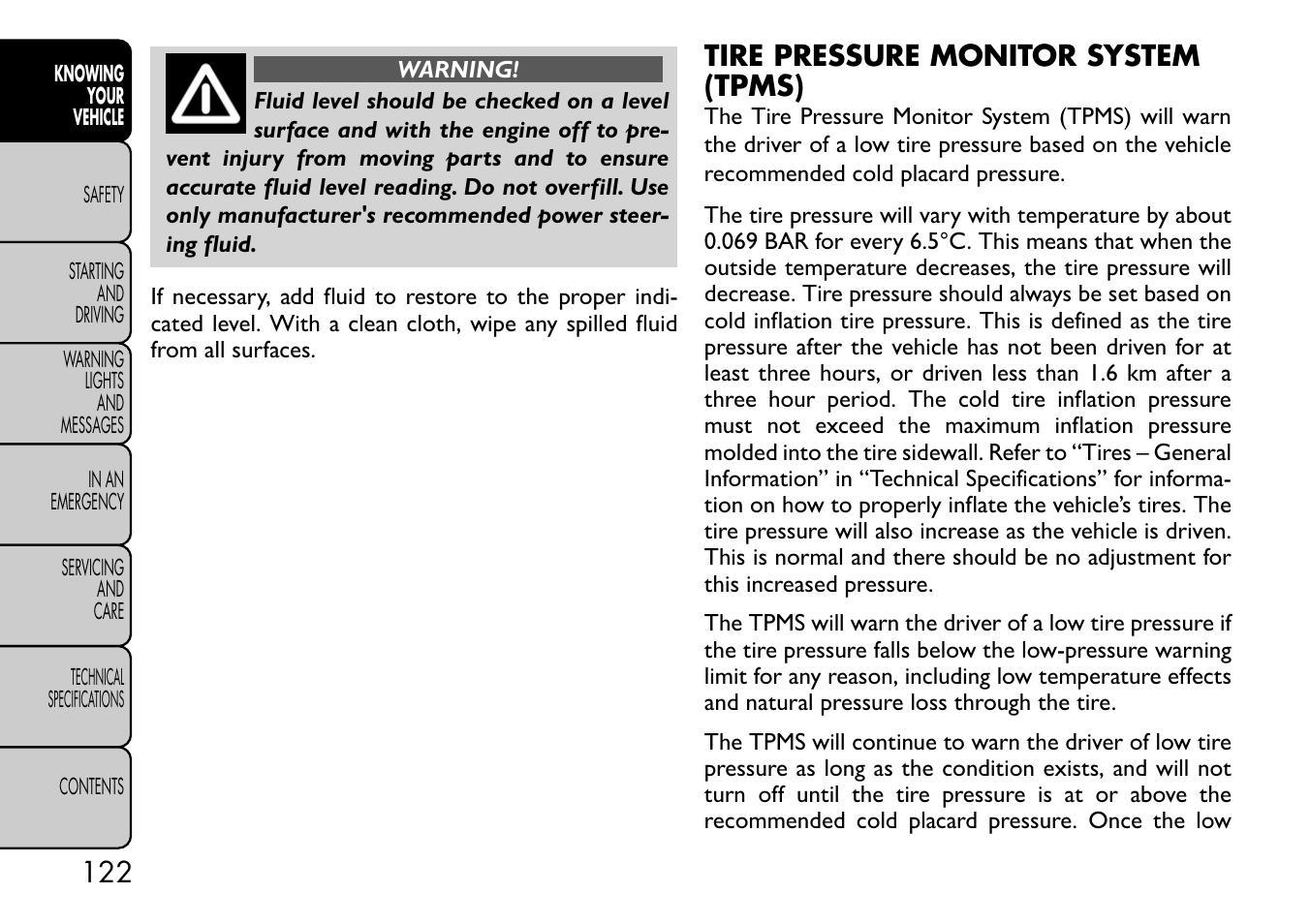 Tire pressure monitor system (tpms) | FIAT Freemont User Manual | Page 128 / 332