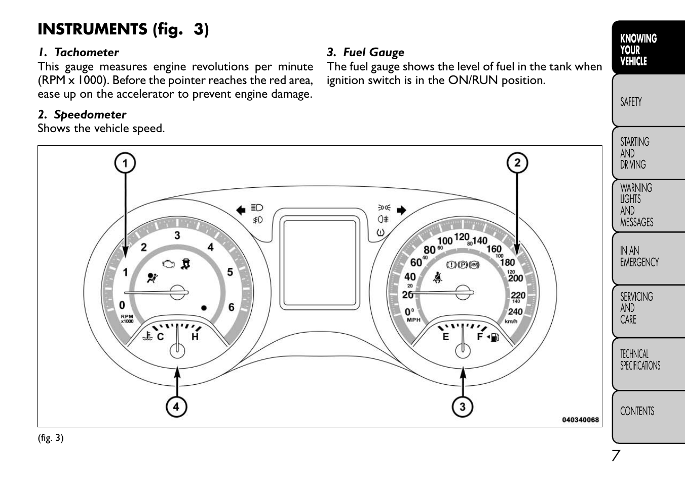 Instruments (fig. 3) | FIAT Freemont User Manual | Page 13 / 332