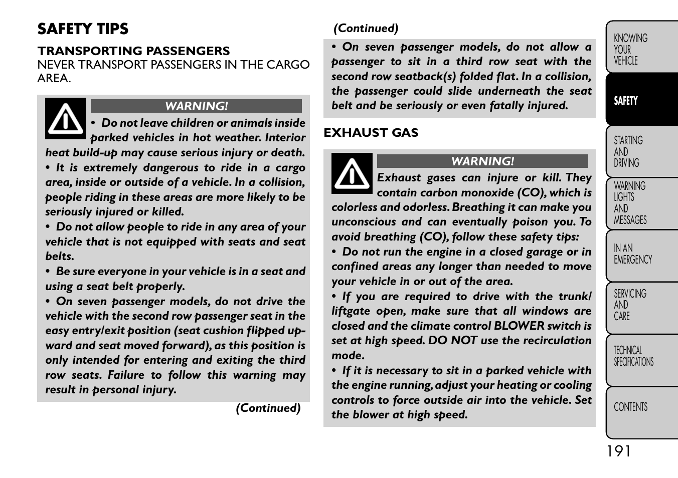 Safety tips | FIAT Freemont User Manual | Page 197 / 332