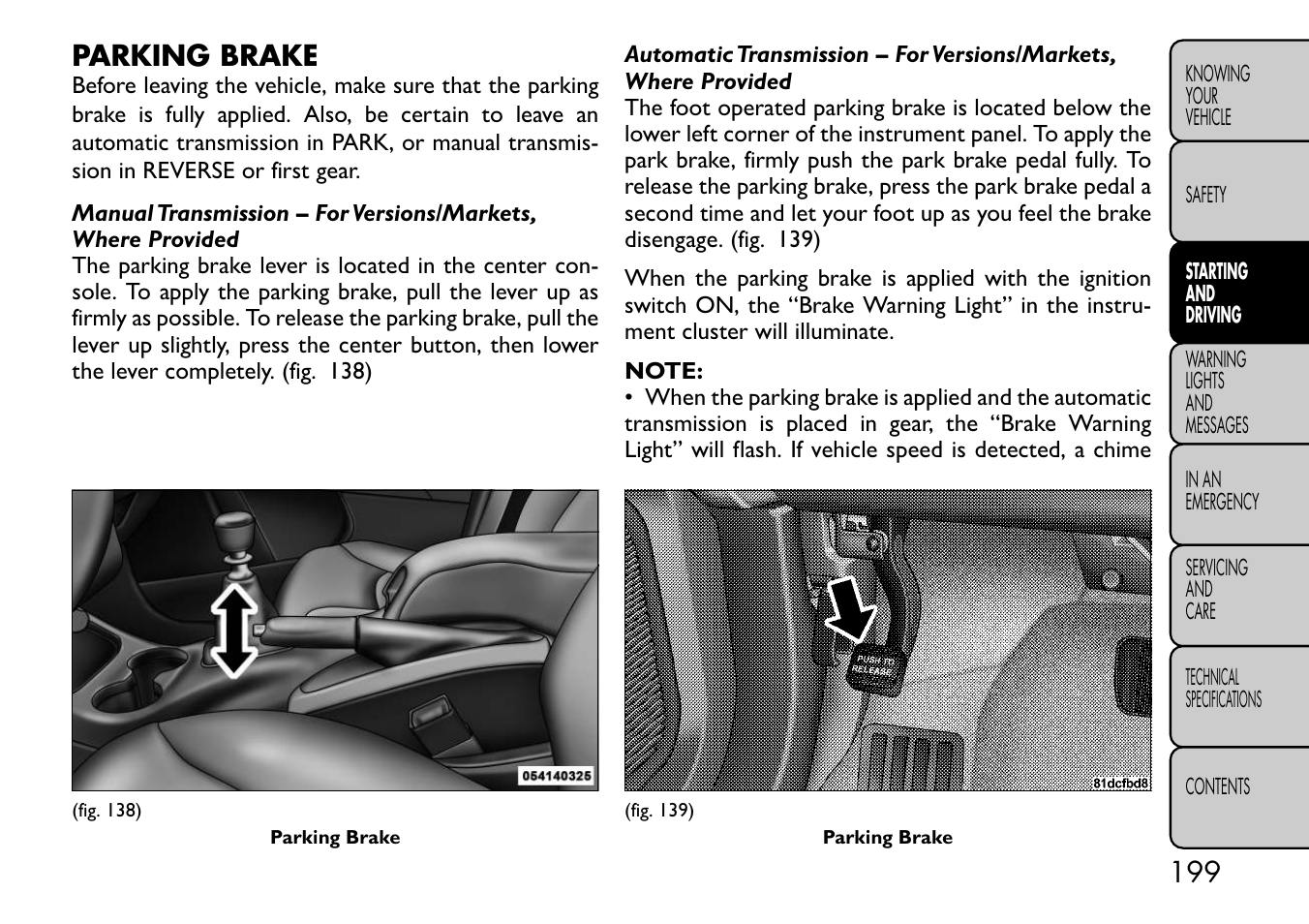 Parking brake | FIAT Freemont User Manual | Page 205 / 332