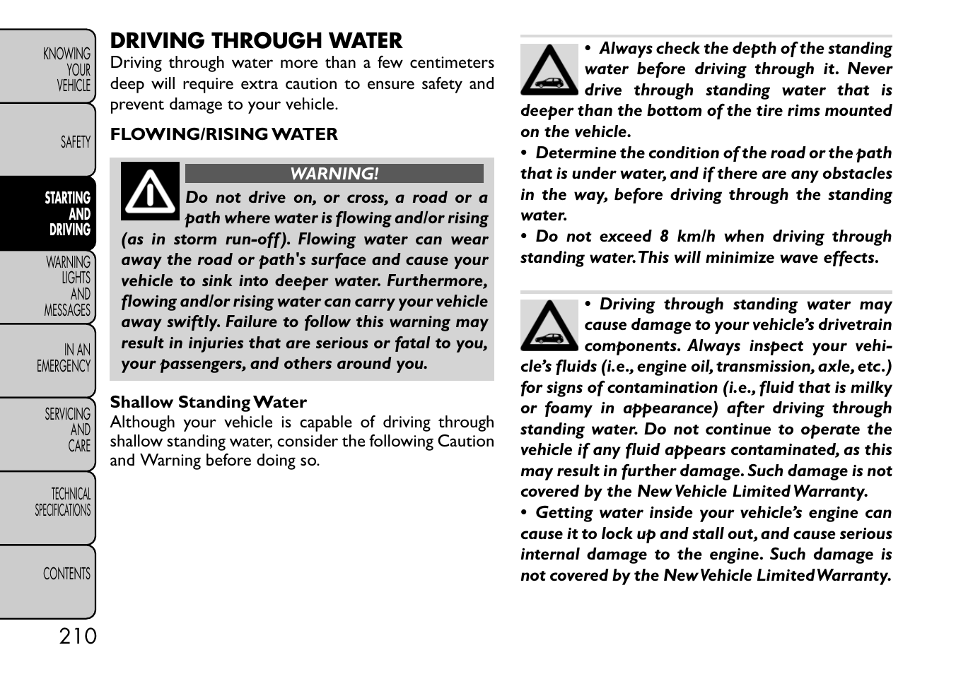 Driving through water | FIAT Freemont User Manual | Page 216 / 332